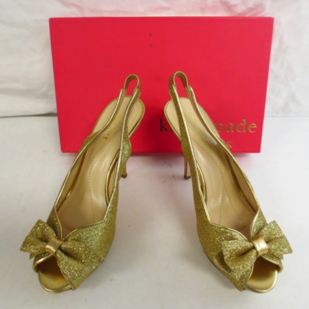 kate spade Giada Gold Glitter Slingback Heels